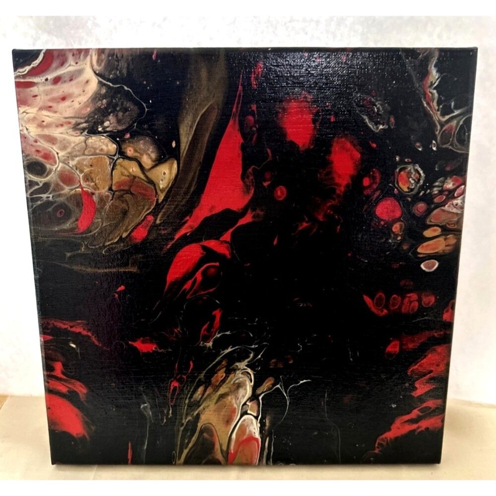Original Acrylic Art Pour Painting, Hand-poured on Canvas 12x12 Gloss Finish